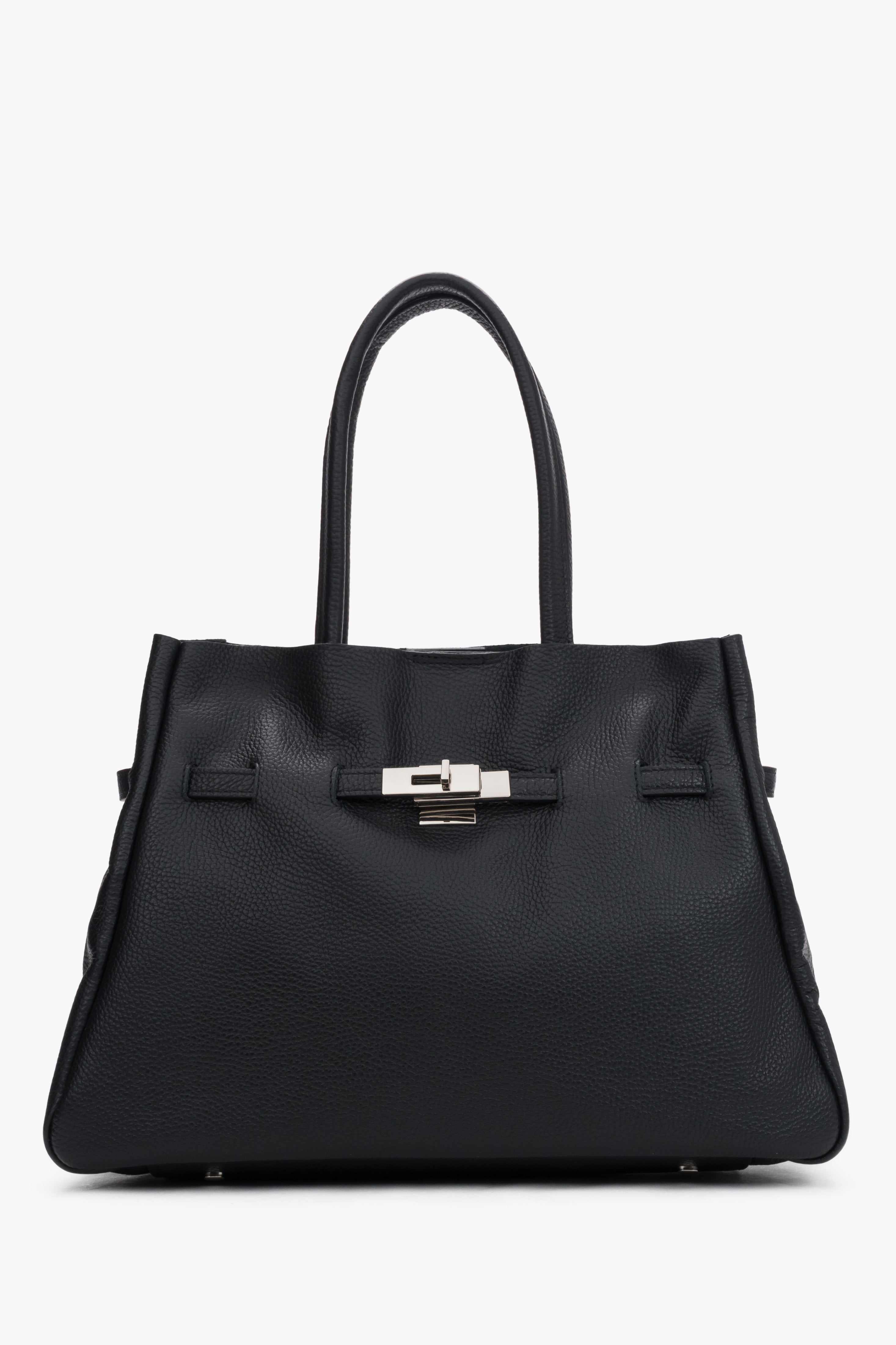 Czarna torebka typu tote z włoskiej skóry naturalnej Premium Estro ER00120583.