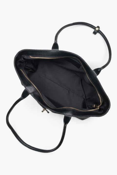 Torebka z włoskiej skóry naturalnej Premium, czarna, z długimi ramionami, Estro ER00118151.