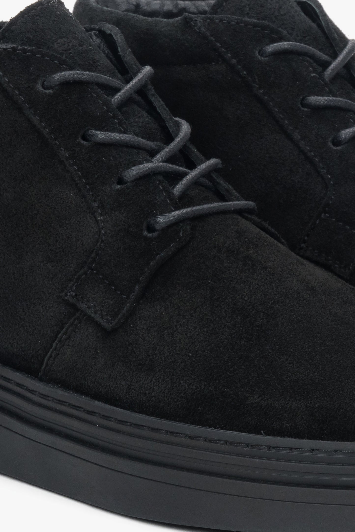 Czarne botki męskie z lekkim ociepleniem, z weluru naturalnego, Estro ER00118223.