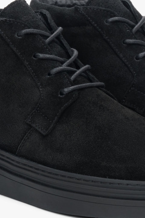 Czarne botki męskie z lekkim ociepleniem, z weluru naturalnego, Estro ER00118223.