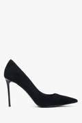 Czarne buty damskie na obcasie z weluru naturalnego Estro ER00117236.