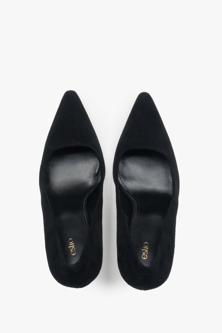 Czarne welurowe buty damskie na obcasie Estro ER00117236