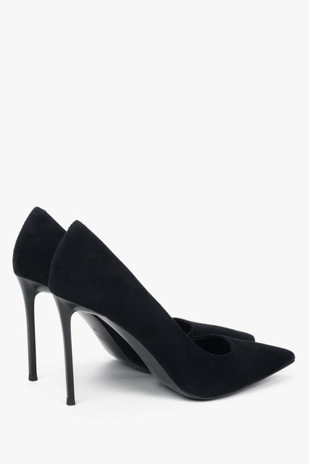 Damskie czarne buty z weluru naturalnego na obcasie Estro