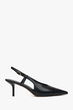 Czarne czółenka damska z odkrytą piętą typu slingback na stabilnej szpilce Estro ER00116919.