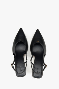 Czółenka damskie z odkrytą piętą typu slingback, czarne, na stabilnej szpilce, Estro.