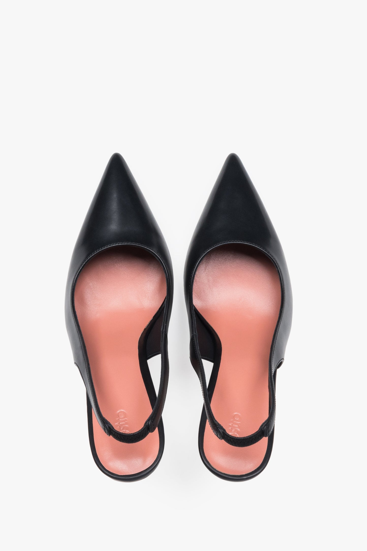 Czółenka damskie typu slingback, czarne, na wysokim obcasie, ze skóry naturalnej, Estro.