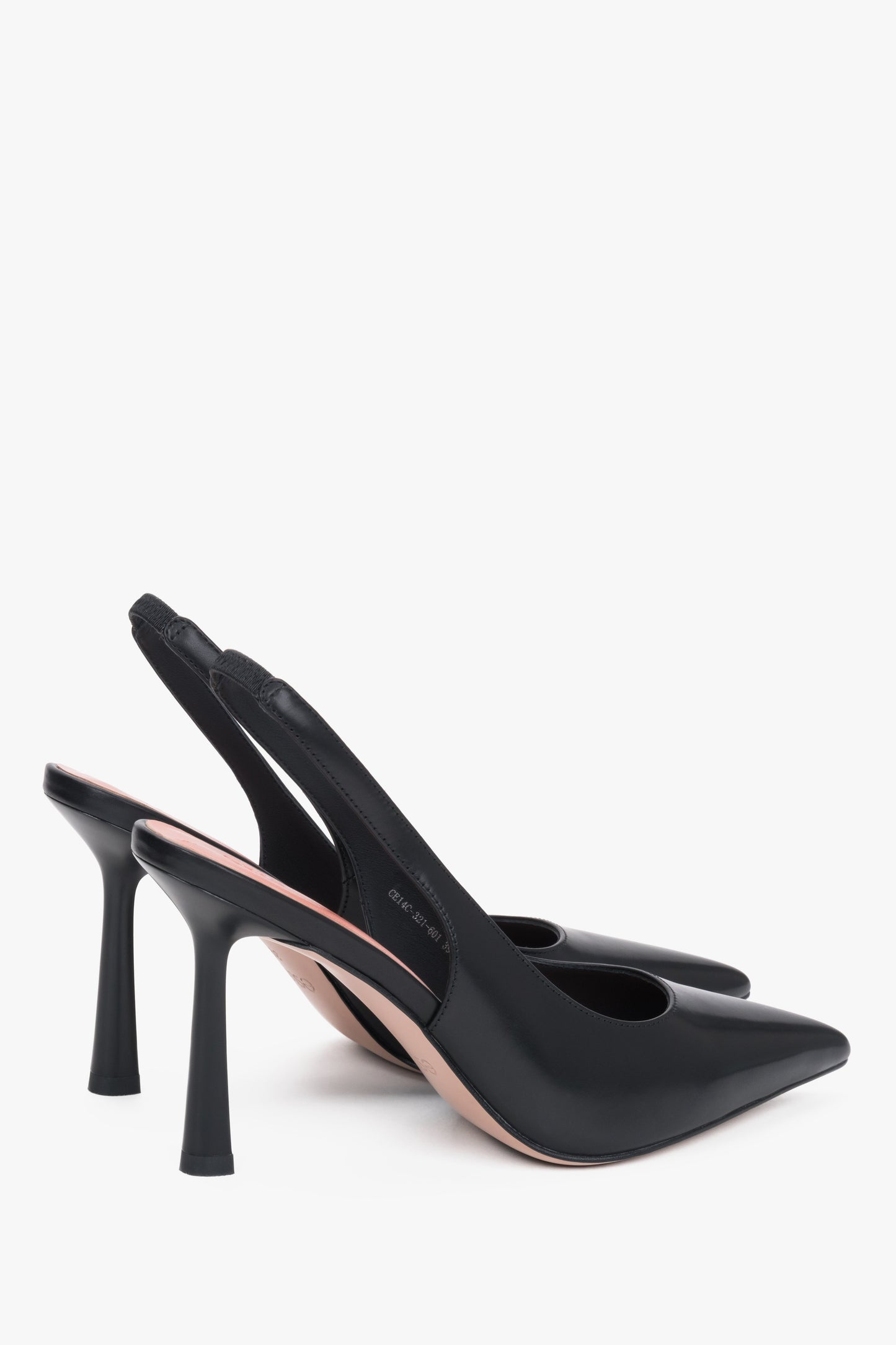 Czarne czółenka damskie Estro, typu slingback, na wysokim obcasie, ze skóry naturalnej.