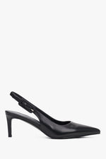 Czarne czółenka damskie typu slingback ze skóry naturalnej na stabilnej szpilce Estro ER00119689.