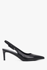 Czarne czółenka damskie typu slingback ze skóry naturalnej na stabilnej szpilce Estro ER00119689.