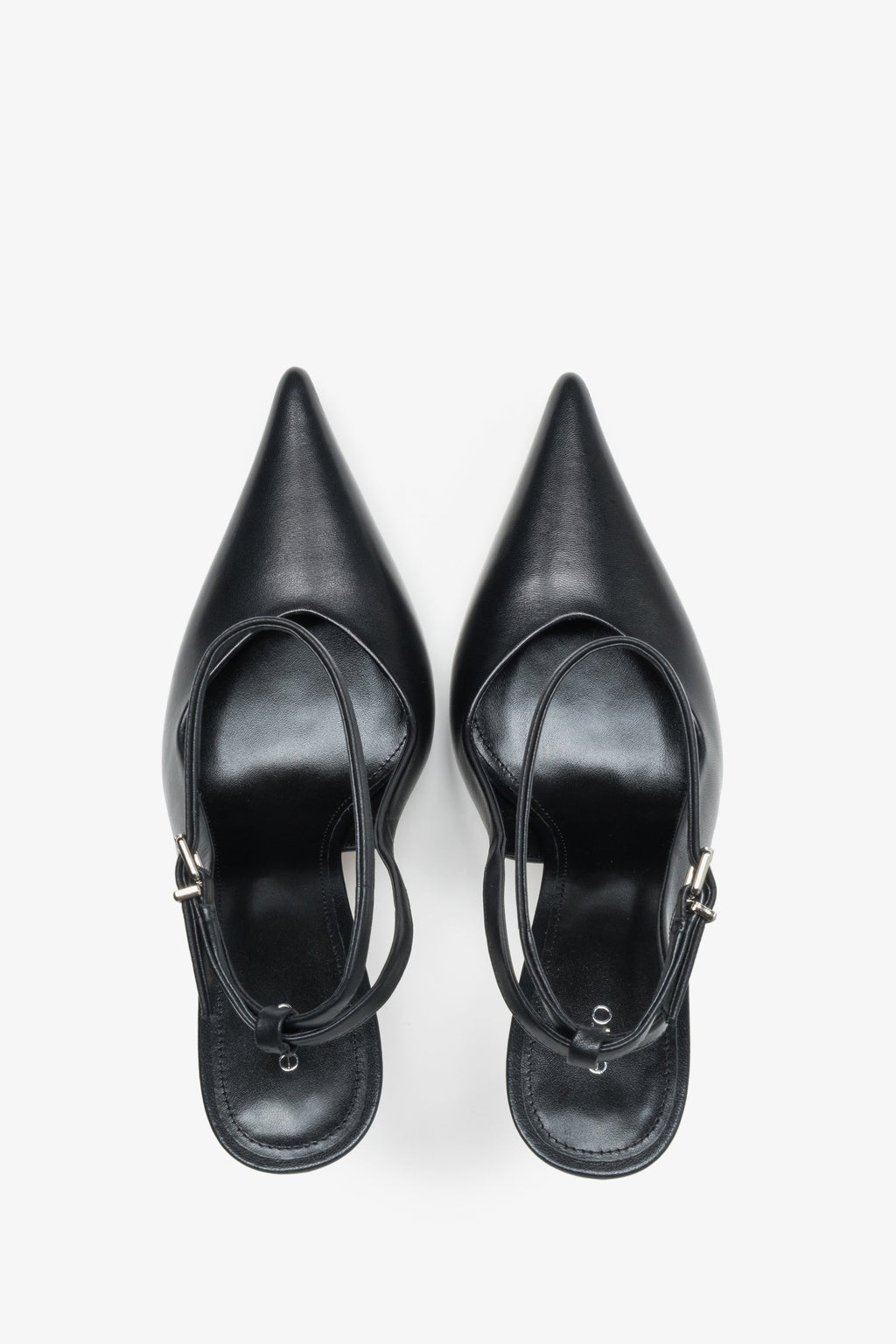 Czółenka damskie, czarne, z odkrytą piętą typu slingback, ze skóry naturalnej, Estro.