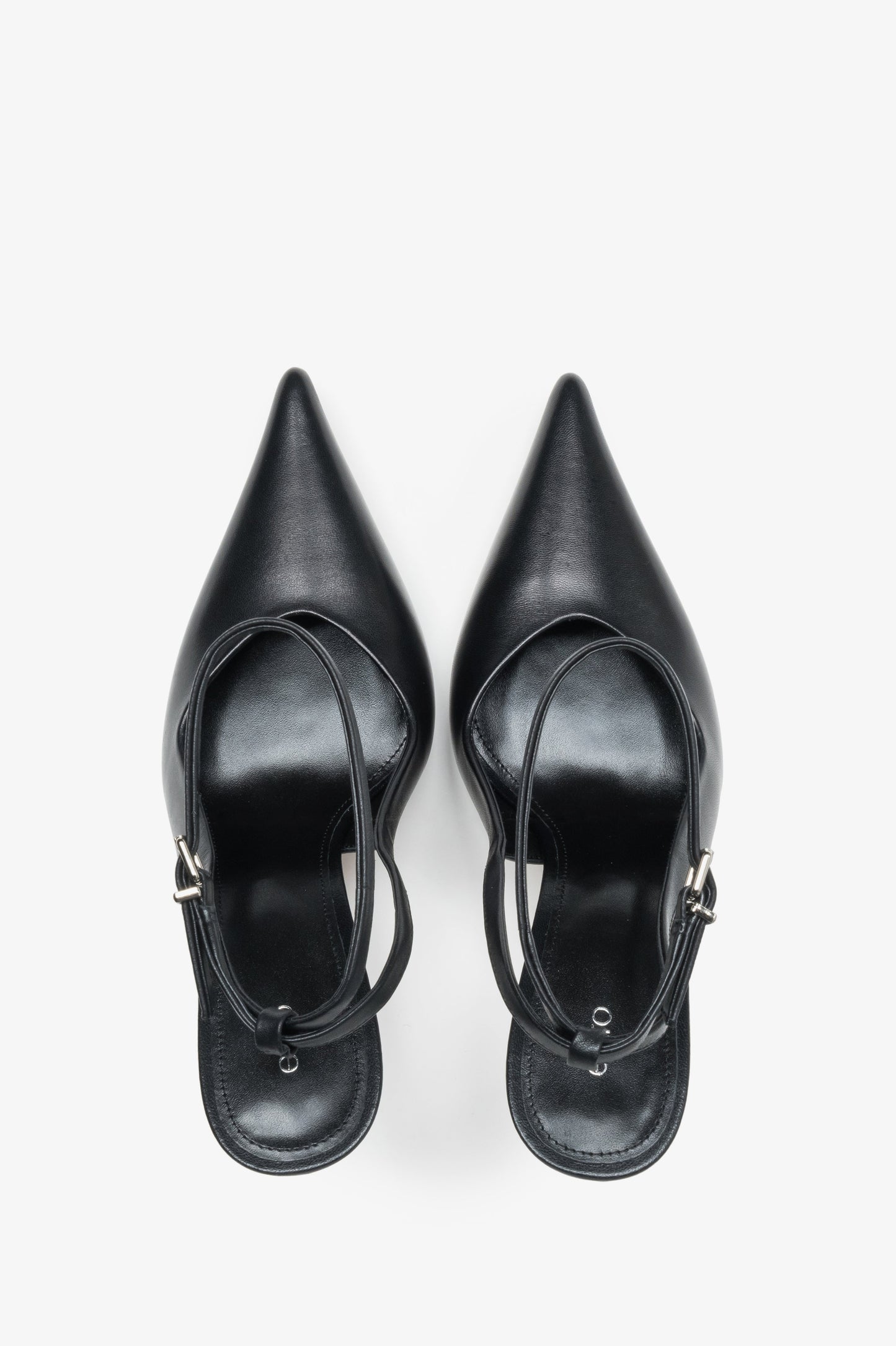 Czółenka damskie, czarne, z odkrytą piętą typu slingback, ze skóry naturalnej, Estro.