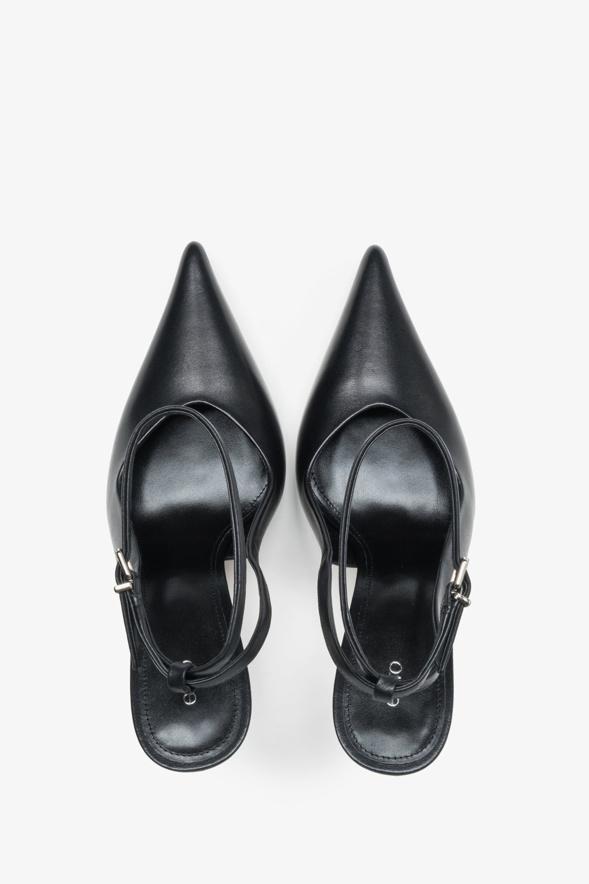 Czółenka damskie, czarne, z odkrytą piętą typu slingback, ze skóry naturalnej, Estro.