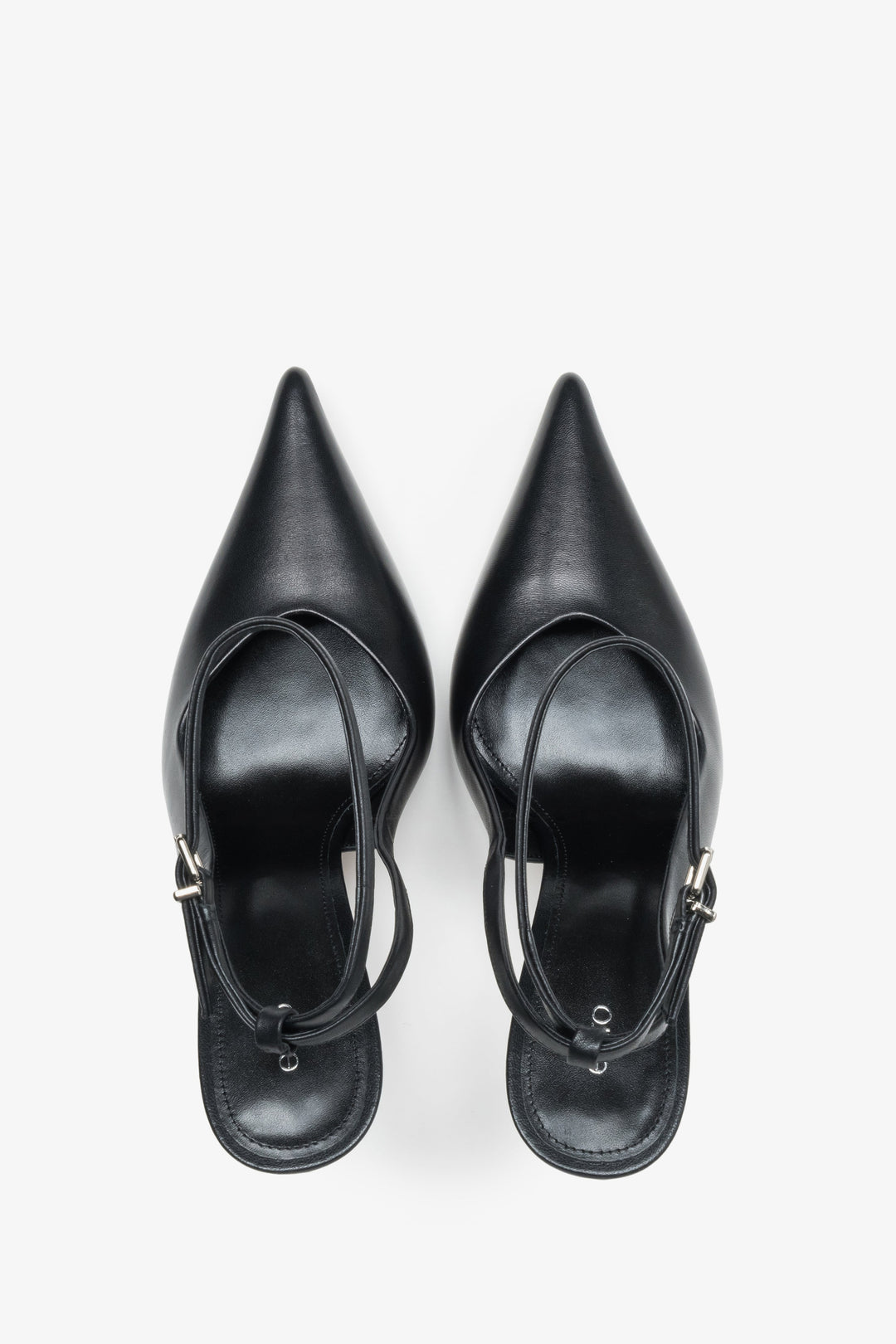 Czółenka damskie, czarne, z odkrytą piętą typu slingback, ze skóry naturalnej, Estro.