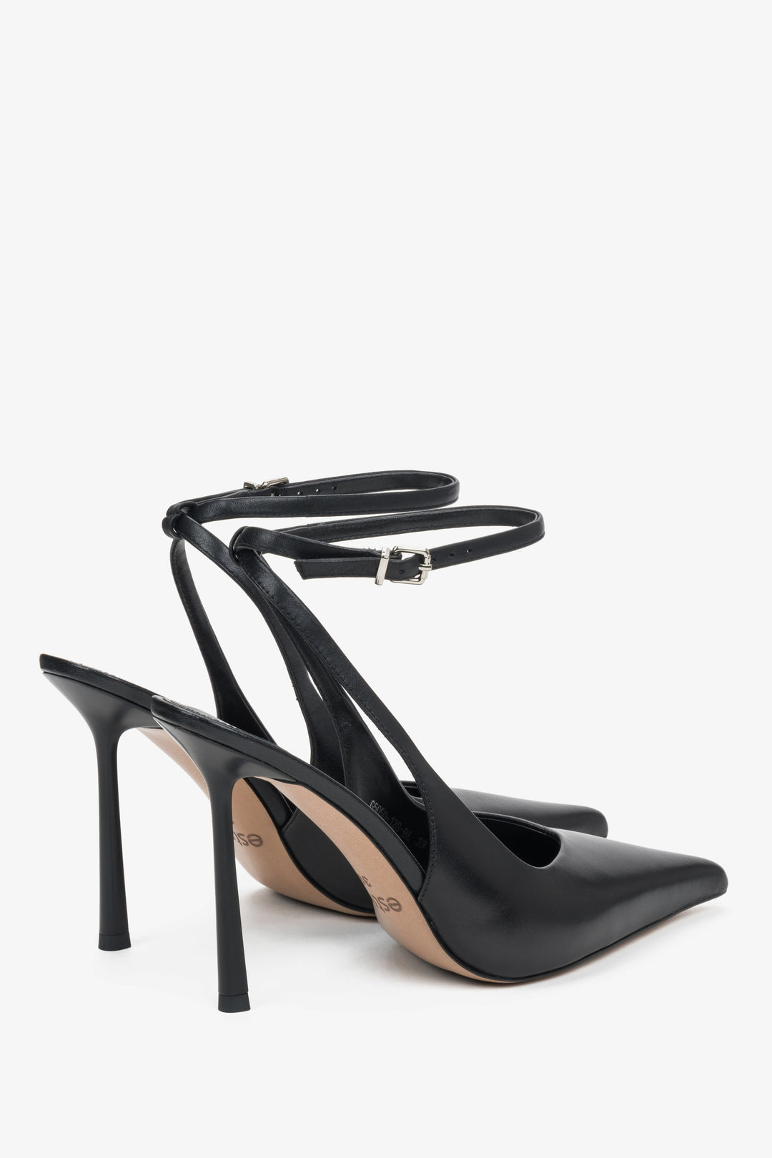 Ze skóry naturalnej, czarne czółenka damskie z odkrytą piętą typu slingback Estro.