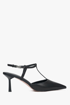 Czarne czółenka damskie typu slingback na szpilce z czubkiem w szpic Estro ER00117178.