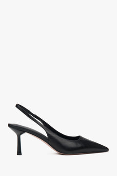 Czarne czółenka damskie typu slingback na wysokim obcasie Estro.
