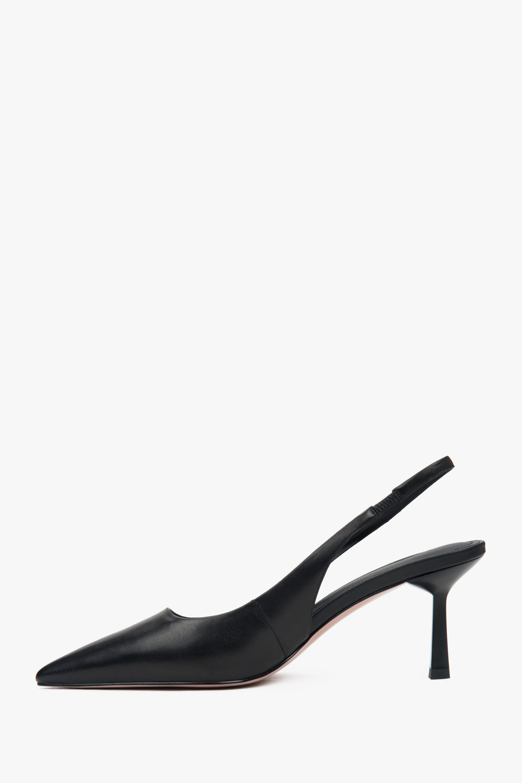 Stylowe czółenka damskie Estro w kolorze czarnym, typu slingback, osadzone na efektownym wysokim obcasie.