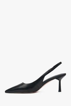 Stylowe czółenka damskie Estro w kolorze czarnym, typu slingback, osadzone na efektownym wysokim obcasie.