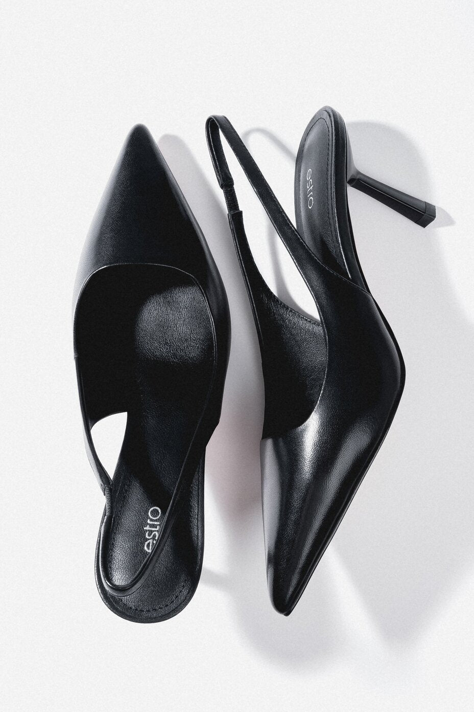 Czarne czółenka damskie typu slingback na wysokim obcasie Estro ER00116972.