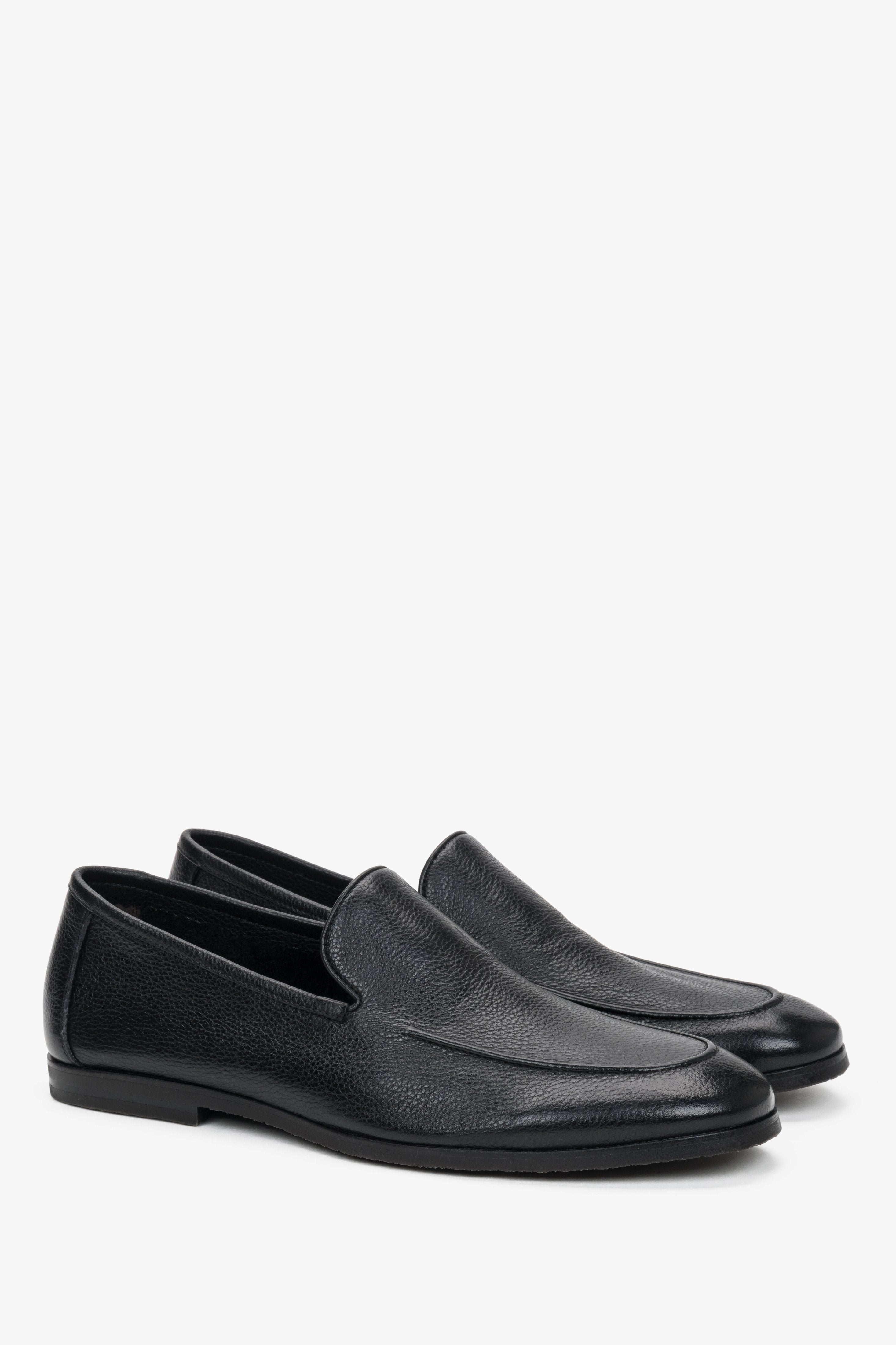 Czarne formalne loafersy męskie ze skóry naturalnej Estro ER00119405.