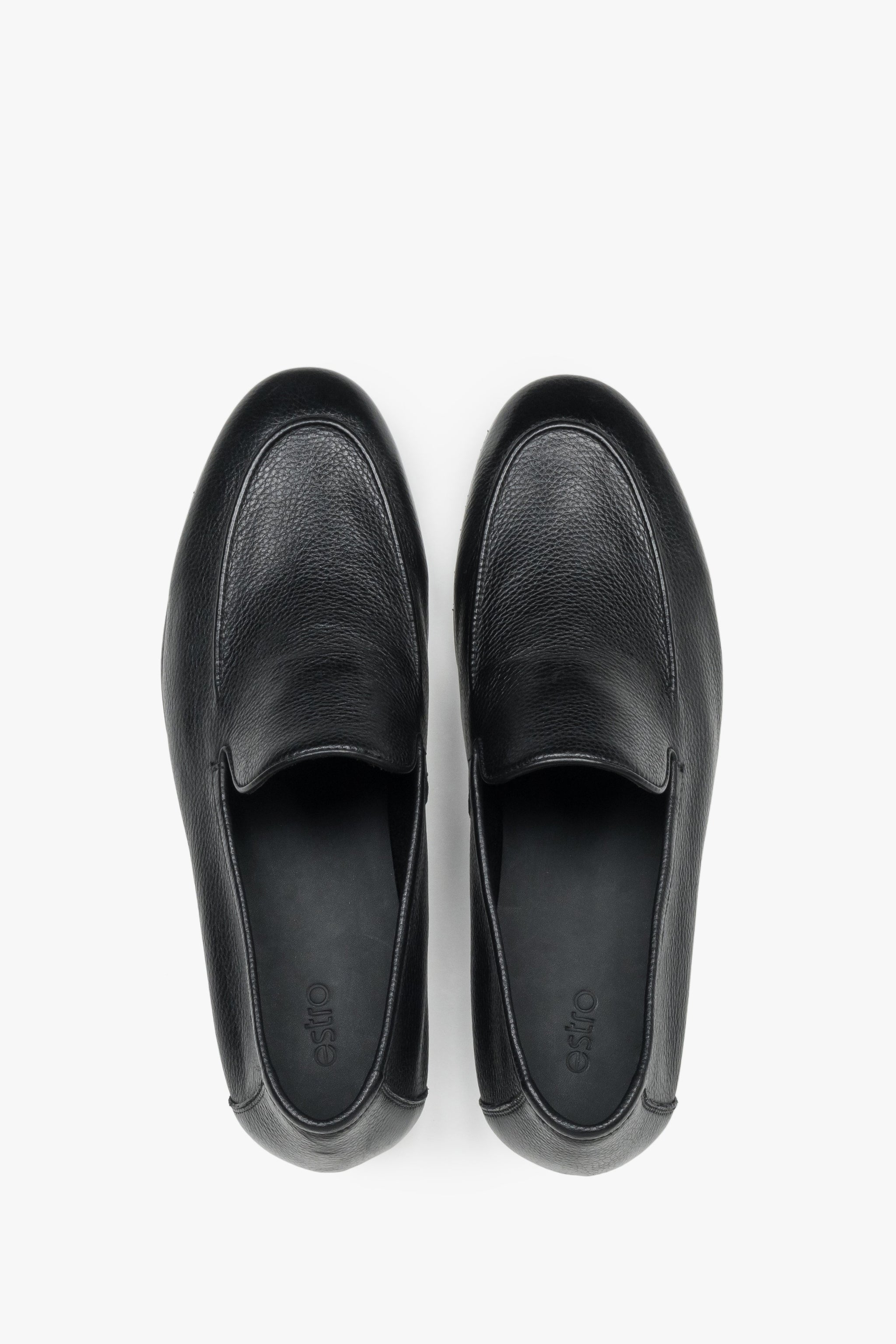 Loafersy męskie formalne, czarne, ze skóry naturalnej, Estro.