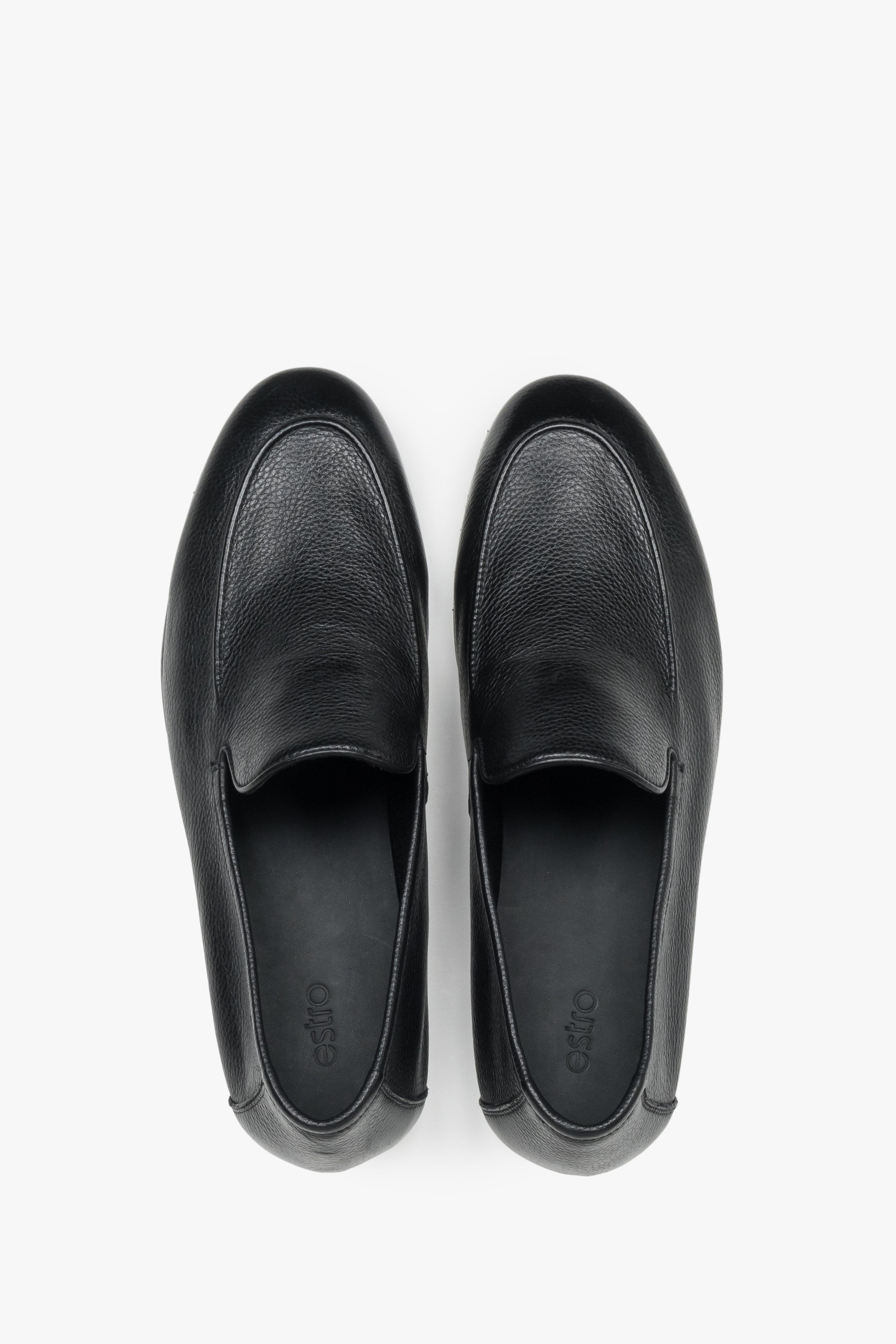 Loafersy męskie formalne, czarne, ze skóry naturalnej, Estro.
