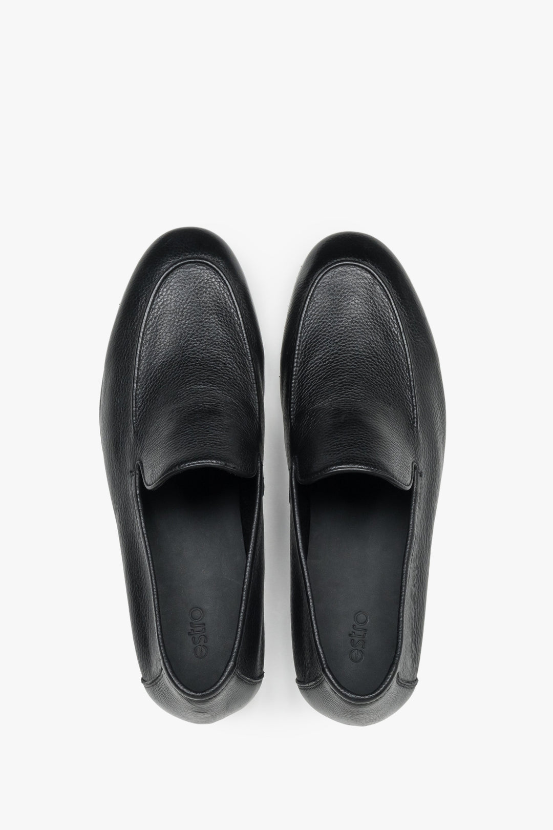 Loafersy męskie formalne, czarne, ze skóry naturalnej, Estro.