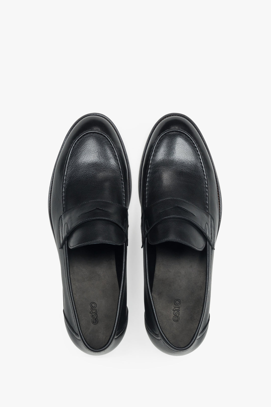 Loafersy męskie, czarne, klasyczne, ze skóry naturalnej, Estro.