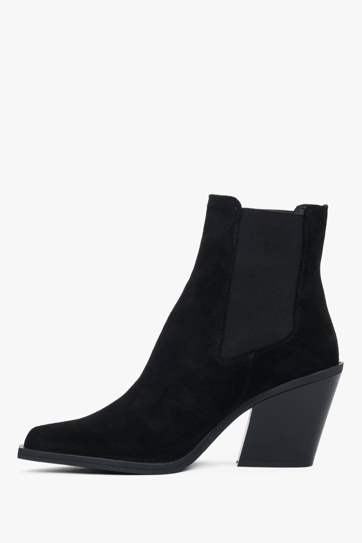 Kowbojki damskie Estro, czarne, na obcasie, z włoskiego weluru naturalnego Premium.