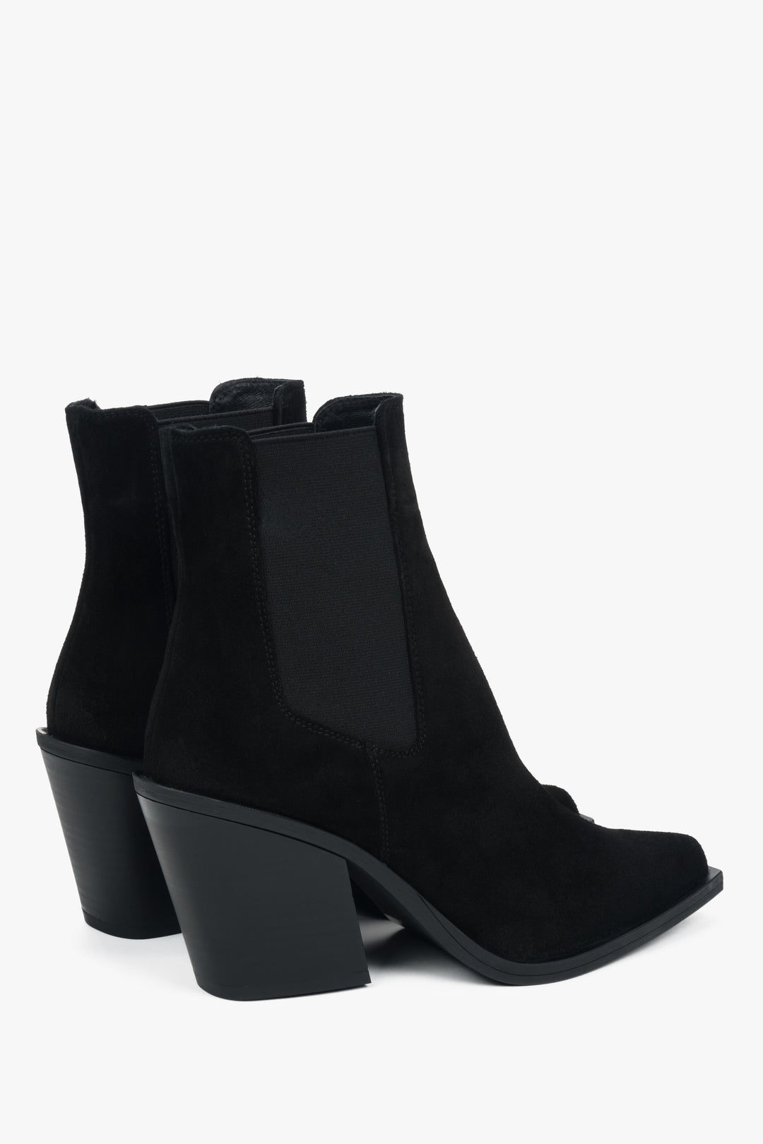 Na obcasie, czarne kowbojki damskie z włoskiego weluru naturalnego Premium Estro.