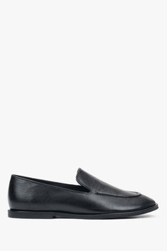 Loafersy damskie, czarne, ze skóry naturalnej, na płaskiej podeszwie, Estro.