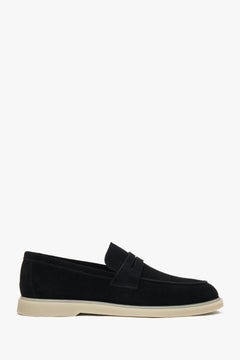 Czarne loafersy męskie z włoskiego weluru naturalnego Premium Estro ER00117291.