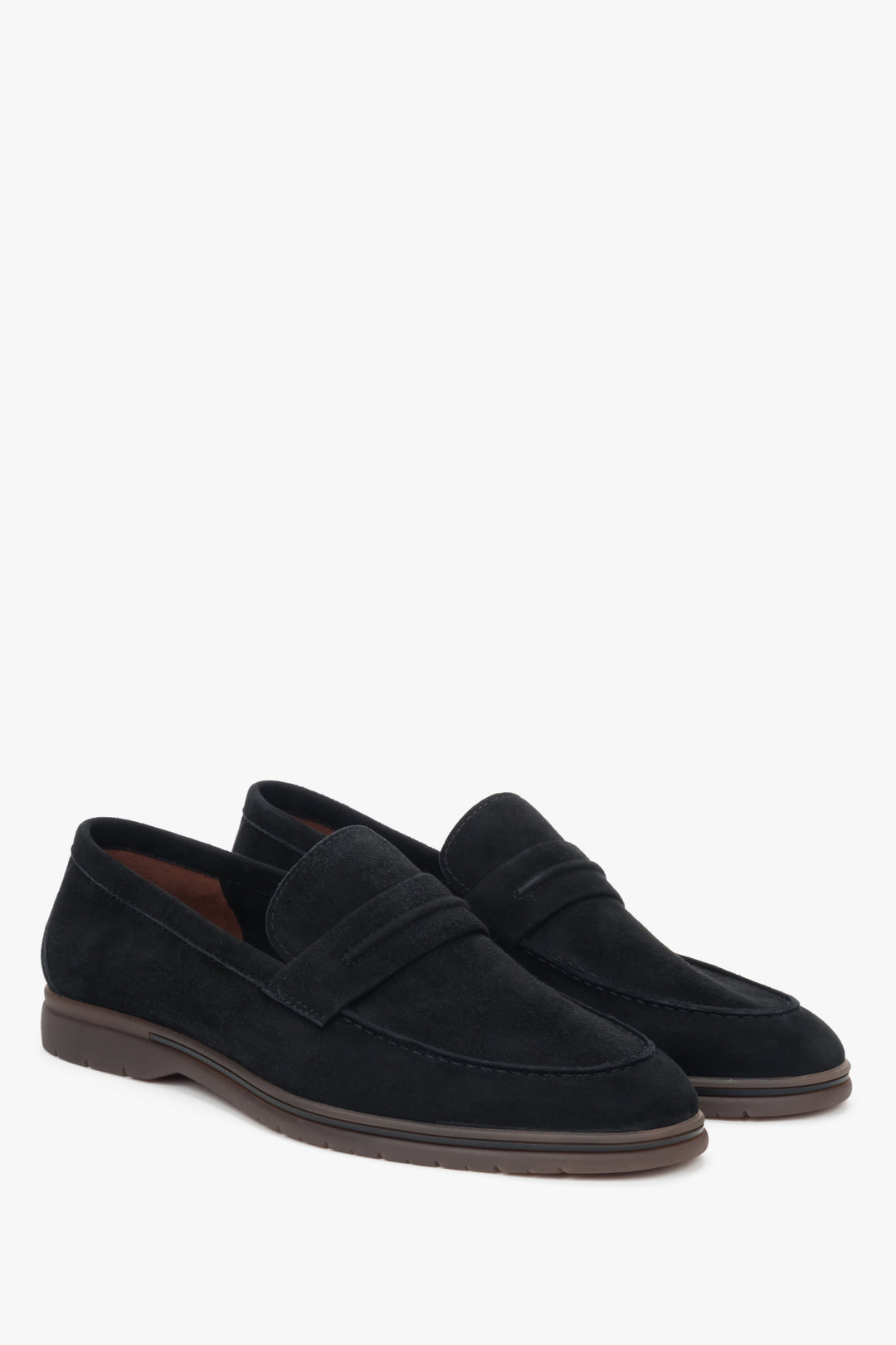 Mokasyny męskie, czarne, z weluru naturalnego, na miękkiej podeszwie, Estro.