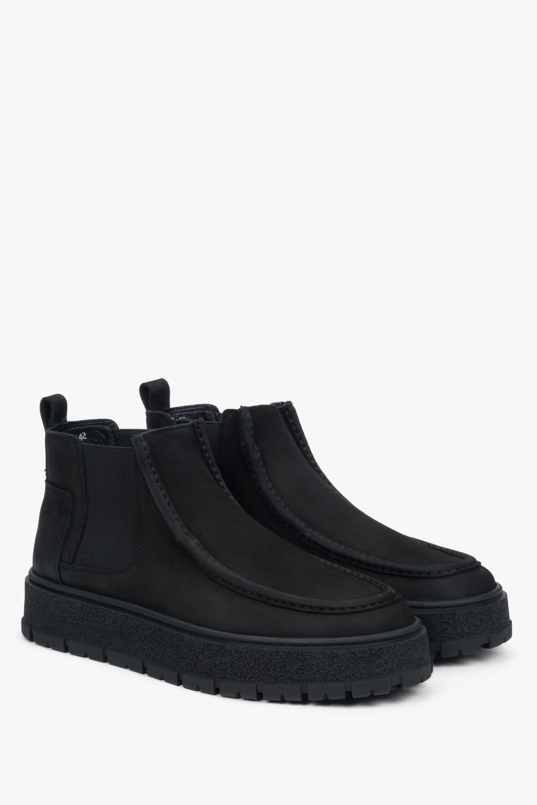 Estro ER00118326 - czarne, niskie sztyblety męskie z włoskiego weluru naturalnego Premium.