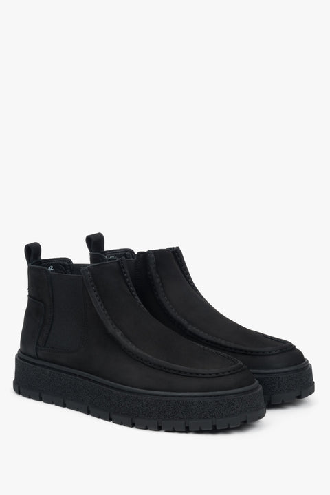 Estro ER00118326 - czarne, niskie sztyblety męskie z włoskiego weluru naturalnego Premium.