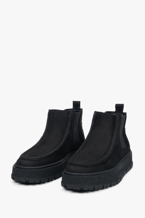 Męskie czarne, niskie sztyblety z włoskiego weluru naturalnego Premium Estro ER00118326.