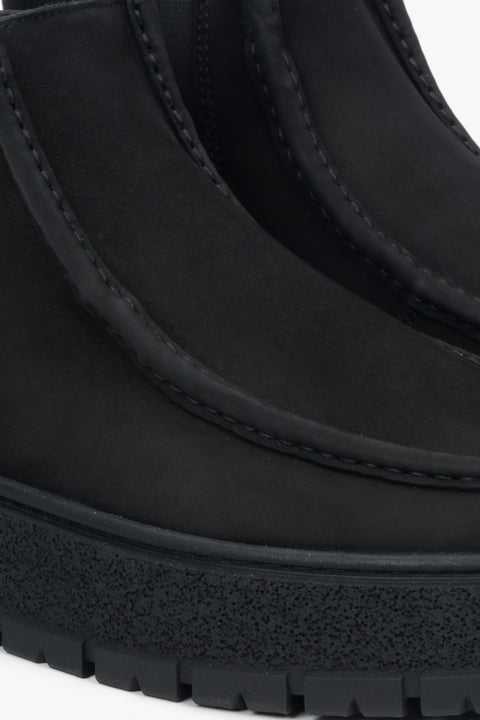 Czarne, niskie sztyblety męskie z włoskiego weluru naturalnego Premium.