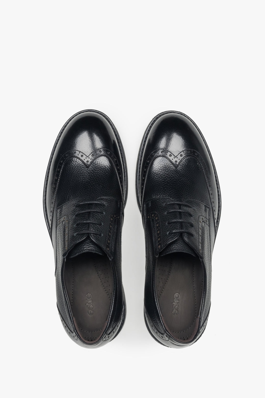 Półbuty męskie typu brogue, czarne, ze skóry naturalnej, Estro.
