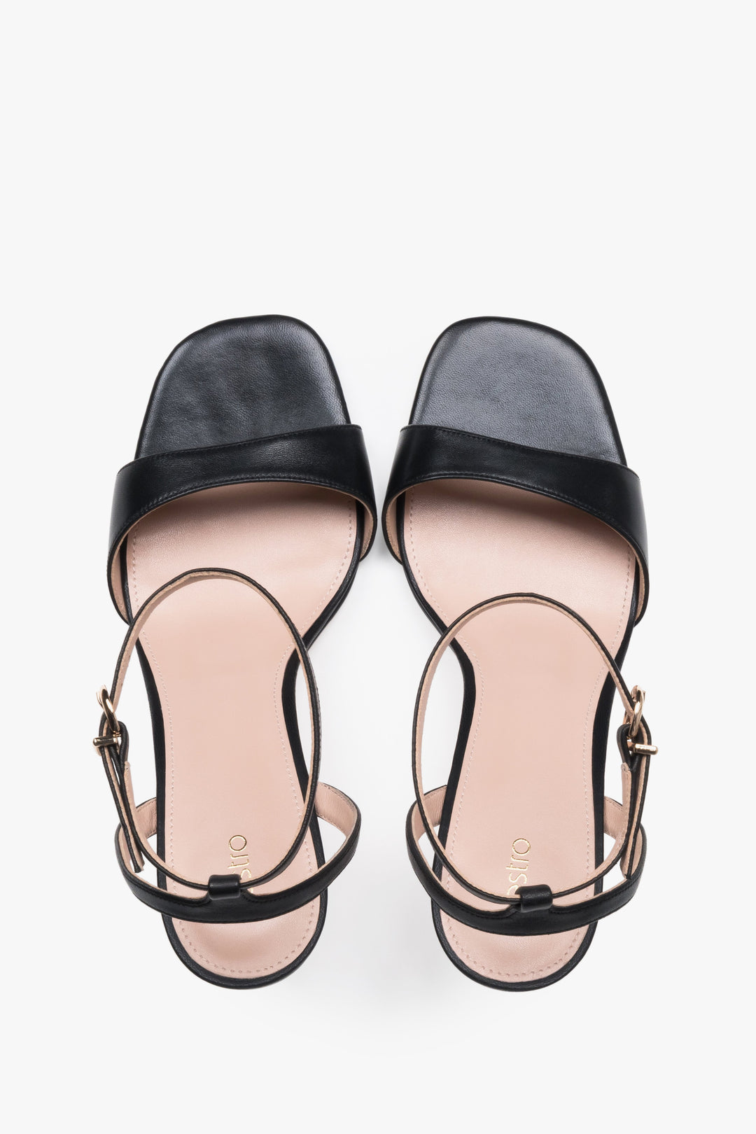 Sandałki damskie na szpilce, czarne, ze skóry naturalnej, Estro.