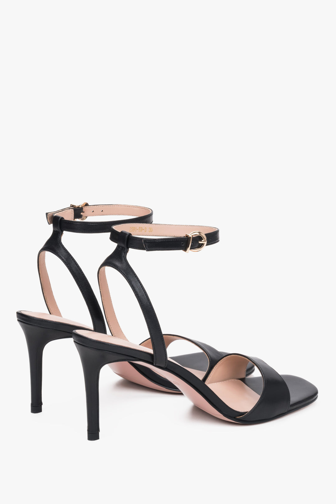 Ze skóry naturalnej, czarne sandałki damskie na szpilce Estro.