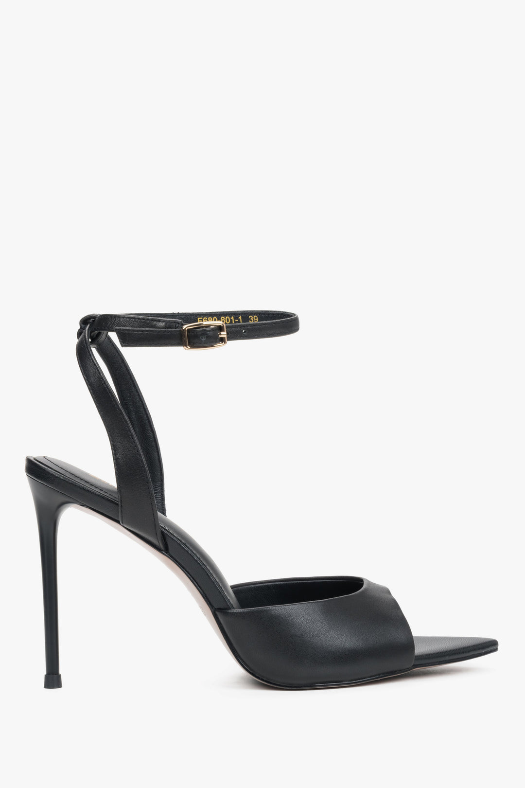 Czarne sandałki damskie na wysokiej szpilce ze skóry naturalnej Estro ER00119475.
