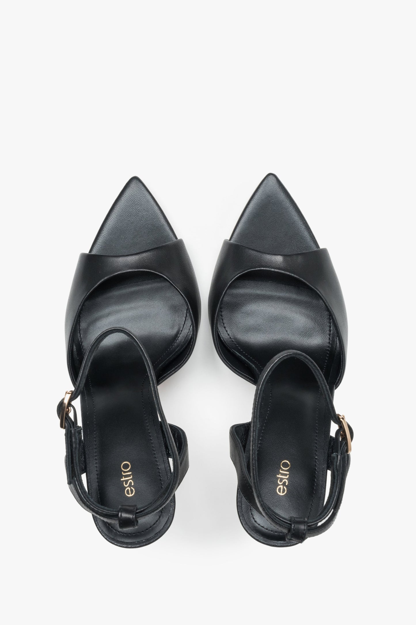 Sandałki damskie na wysokiej szpilce, czarne, ze skóry naturalnej, Estro.