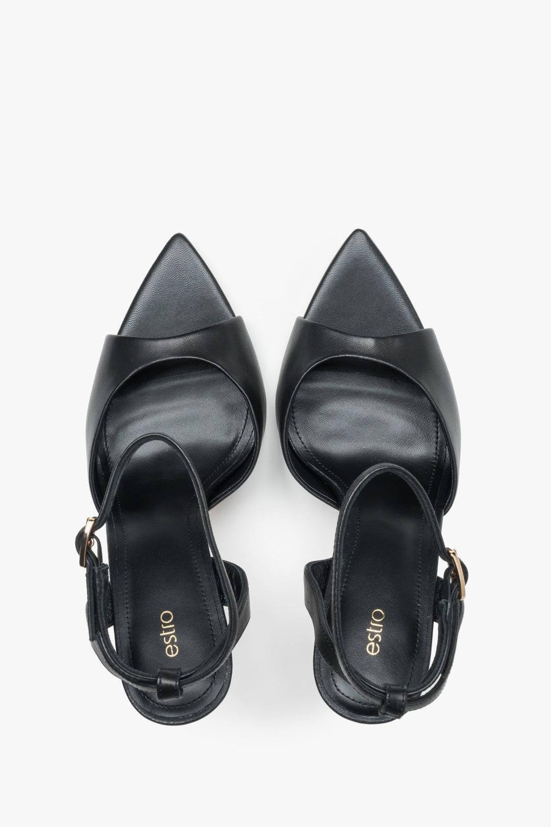 Sandałki damskie na wysokiej szpilce, czarne, ze skóry naturalnej, Estro.