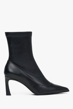 Czarne skórzane botki damskie z elastyczną cholewą na szpilce Estro ER00118409.