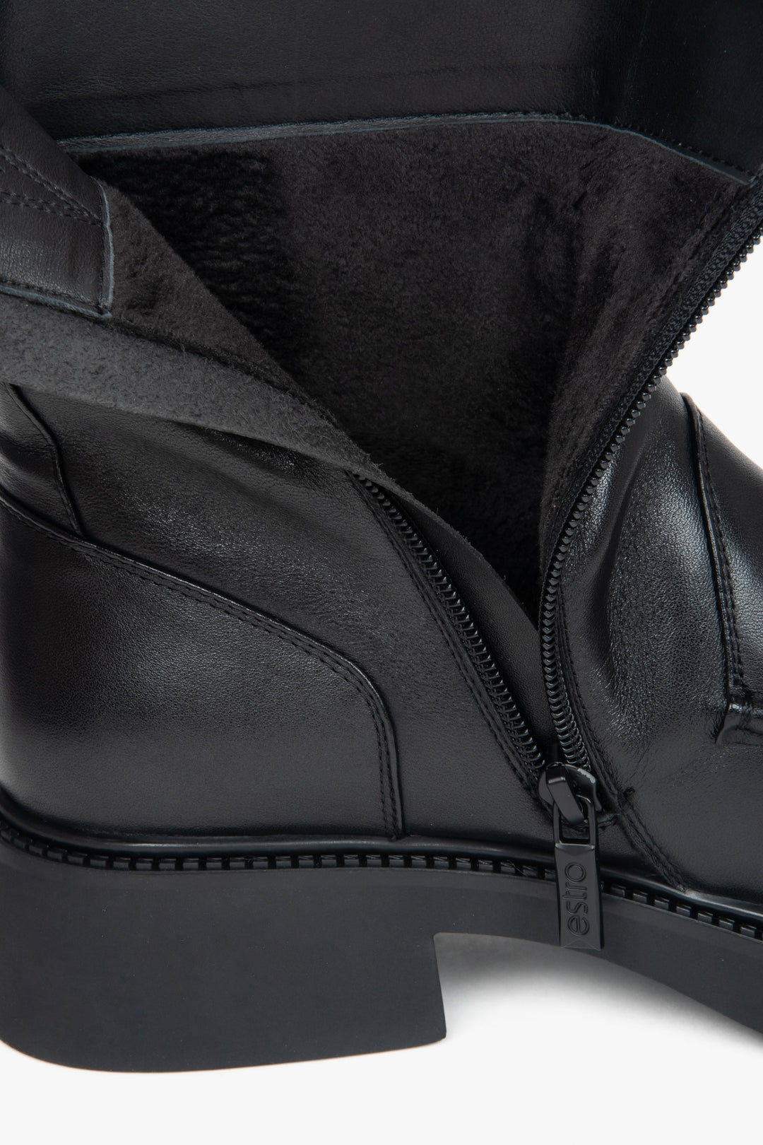 Czarne skórzane botki damskie Estro - detale.