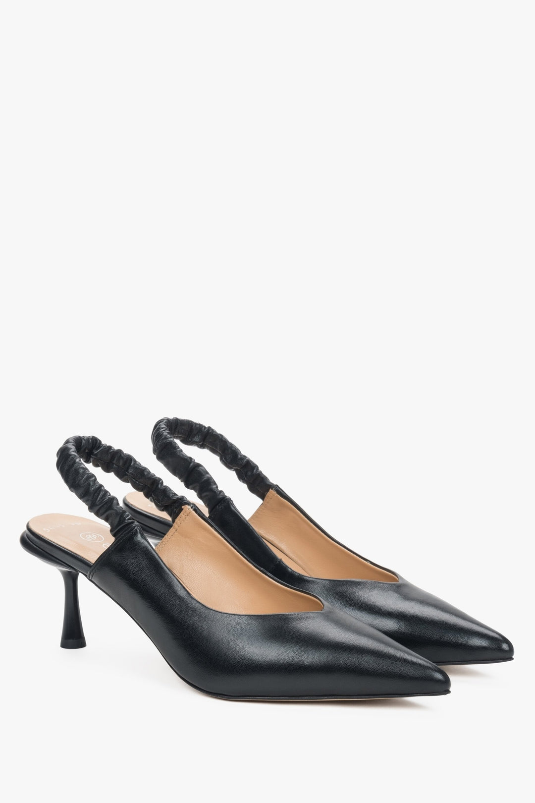 Slingbacki damskie w kolorze czarnym ze skóry naturalnej Estro.