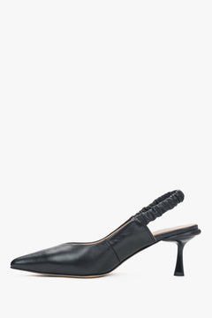 Skórzane czarne buty damskie typu slingback Estro - profil buta.