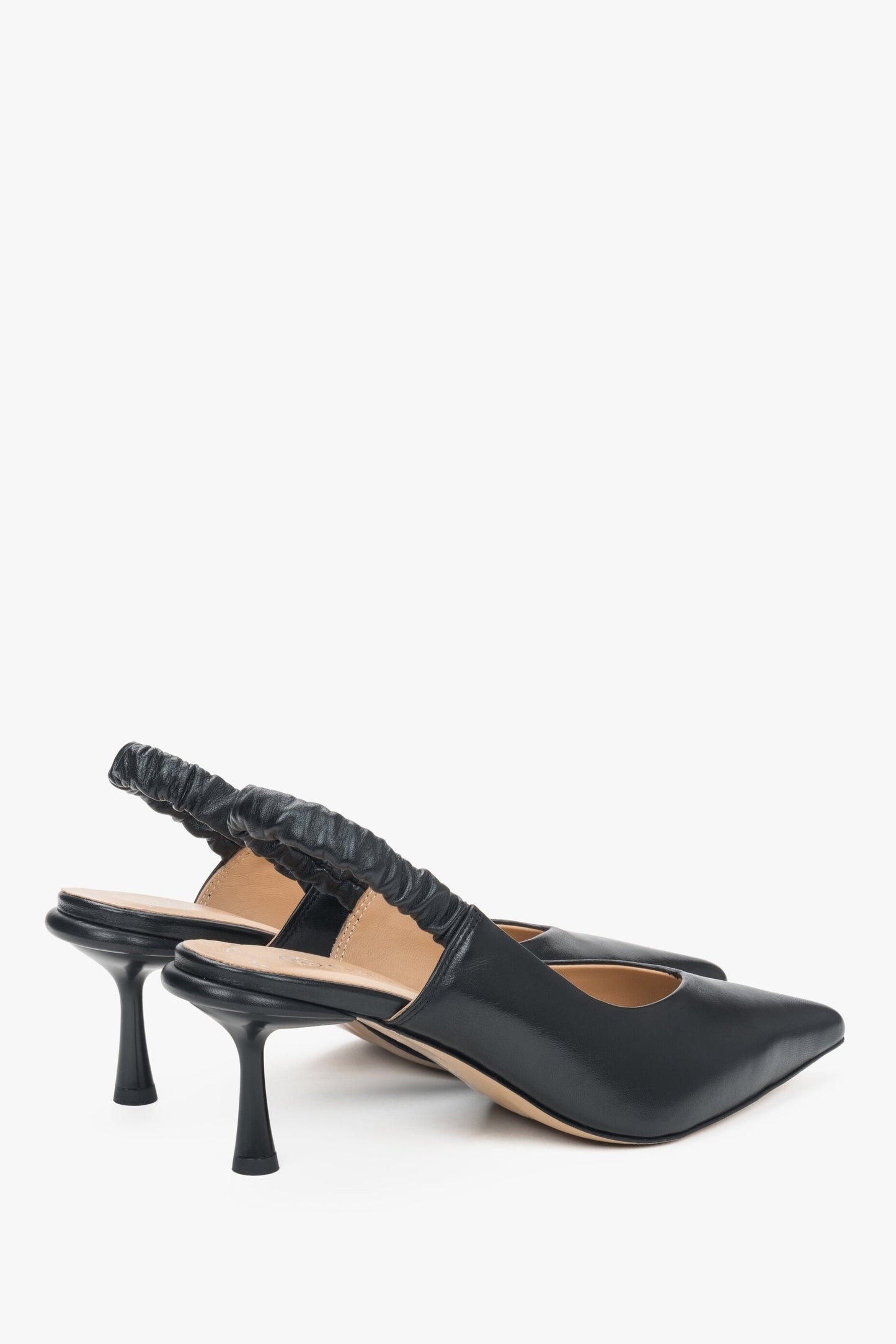 Damskie czarne slingbacki Estro ze skóry naturalnej.