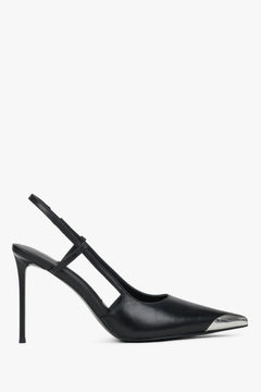 Czarne czółenka damskie Estro Selection na wysokiej szpilce, prezentujące zmysłową i smukłą sylwetkę fasonu typu slingback.