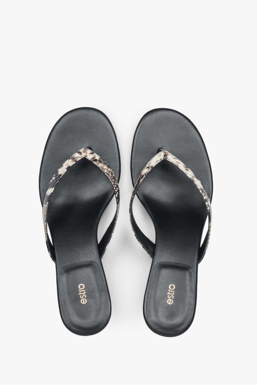 Czarne skórzane japonki damskie z animalistycznym wzorem Estro.